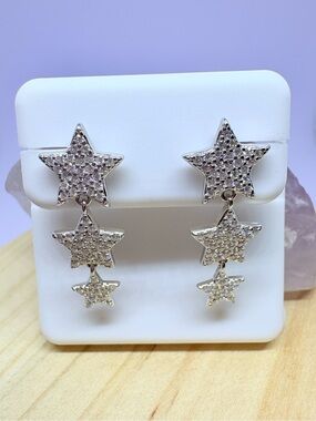 Sterling Silver Moissanite Stars Drop Dangle Earrings